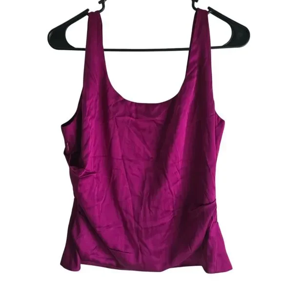 Elie Tahari Office Siren Silk Blend Tank Top Blouse S Magenta Purple Draped - Picture 2 of 13